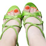 Vintage Y2K Michelangelo Lime Green Rhinestone Heels Size 8.5 Photo 2