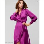 White House | Black Market New!  Long Sleeve Satin Ruffle Wrap‎ Dress, size 6 Photo 2