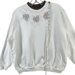 Morning Sun Top Stitch Y2K Sweatshirt Petite M Beaded Fall Leaves Granny Cottage White Size undefined Photo 7