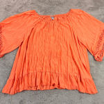 Catherines 4X Orange Crinkle Gauze Peasant Blouse Crochet Trim Plus Size Top Photo 0