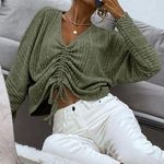 V Neck Drawstring Top Green Photo 0