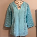 Lace Boho Swimsuit Coverup Tunic Top Beachwear Cotton Tunic Sz. Med Blue Photo 0