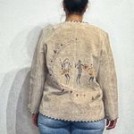 Chico's Tan Genuine Suede Leather Vintage Native Tribal Jacket Sz 2 Photo 11