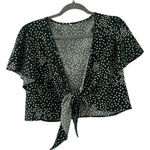 Dark Green Polka Dot Design Crop Top Shirt Wraps & Ties in Front Women’s Medium! Photo 0