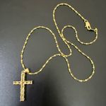 Vintage 24KGL Gold Layered Twisted Chain Rhinestone Cross Pendant Necklace 4g. Photo 7