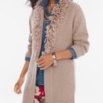 Chico's  Tan Loop Fringe Collar Textured Cardigan Sweater  Photo 1