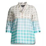 Ming Wang Top Womens 2XL Tan Blue Check Gingham Poplin 100% Cotton Tunic Ruffle Photo 1