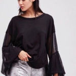 Free People  Black Still Got It Mesh Sleeve Top Small Photo 0