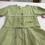 Flax VTG  Angelheart Green 100% Linen Midi Dress Lagenlook Buttons Pockets SMALL Photo 5