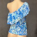 Lilly Pulitzer  Matteo top blouse one shoulder ruffle blue salty seas print sz M Photo 1
