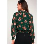 J.O.A. Alia Green Floral Sheer Smocked Waist Mock Neck Long Sleeve Blouse S Photo 1
