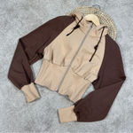 LIT Activewear Rebounce Corset Jacket Hoodie Full Zip in Brown Tan Size S Photo 4