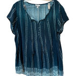 Sonoma Boho Tassel Top XL Blue Rayon Peasant Blouse Lightweight Spring Photo 0