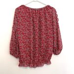 Max Studio  Georgette Elbow Sleeve Cold Shoulder Blouse Red White Floral Boho Top Photo 14