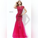 Sherri Hill Deep Raspberry Pink Beaded Tulle Skirt Mermaid Gown- Dress 2 Photo 1