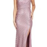 Rene Ruiz Collection Mauve Pink Sequin Embellished V Photo 5