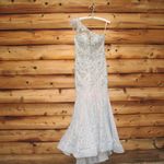 Mac Duggal  79264 Blue Embroidered Applique Feathered One Shoulder Trumpet Gown Photo 7