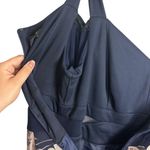 XScape  Navy Blue Brocade Floral High Low Formal Long Sleeve Midi Gown Size 18W Photo 9