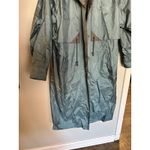 Vintage FLEET STREET Blue Button Up Gingham Accents Long Trench Rain Coat sz 12 Photo 7
