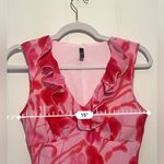 Vintage 90s Y2K Red Pink Floral Midi Dress Bodycon Ruffles S/M Photo 7