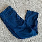 Alala  High Waist Satin Capri Mesh Panels Sheer Royal Blue Crop Leggings Photo 0
