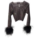 Santa Brands Feathers Top in Black XS/S New Womens Crystal Blouse Photo 5