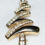 Monet Vintage  Stamped Zig Zag Gold Tone Clear Rhinestone Christmas Tree Brooch Photo 0