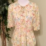 ZARA Yellow Floral Short Sleeve Lace Up Front Dainty Boho SemiSheer Blouse S NWT Photo 1