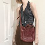 PLG PORTLAND Leather Goods “Almost Perfect” Mini Crossbody Zip Tote Bag Cognac Brown Photo 5