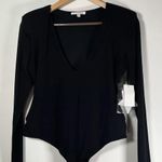Good American Black Low Down Deep V Bodysuit Large New Shoulder Pad Long Sleeve Photo 2