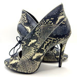 Pour La Victoire  Vika Snakeskin Lace-Up Peep Toe Booties Heels Sz 8 Stiletto Photo 0
