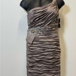 Cache NWT  One-Shoulder Ruched Dress with beaded details Size 12 in Mink Photo 11