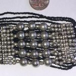 Silver Tone Black Seed Bead Boho Beaded Wide Stretchy Bracelet Photo 5