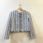 CAROLINE CONSTAS Quilted Linen Blend Jacket White/Blue Floral Small NWT Luxury Blue Photo 1