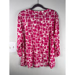 Susan Graver Pink Geometric Print Beaded V-Neck Top XL Stretch Knit Photo 4