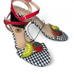 Betsey Johnson Malia Embellished Fruit Heels Size 8 | Gingham + Patent Leather π Photo 5