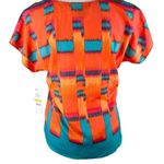 Calvin Klein Firecracker Blouse Small Orange Teal Short Sleeves New Photo 10