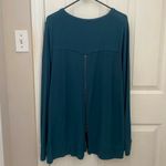 Chaser Tunic Length Zip Back Crewneck Sweatshirt in Teal Photo 3