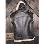Free People  Dark Brown Vegan Leather, Shepherd, Moto Bomber Vest‎ Women's Xs Photo 6