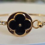 Gold Bangle Bracelet Quartefoil Flower Clover with Cubic Zirconia Photo 1