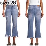 Jordache High Waisted Distressed Ripped Hem Crop Flared Wide Leg Jeans Size 28 Photo 1