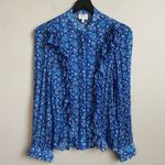 Hemant and Nandita  Long Sleeve Blue Paisley Ruffle Top Size Small Photo 2