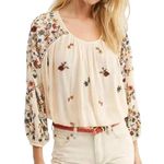 Free People  Wild Flowers Embroidery Blouse Sz S Cream Crepe Boho Western Gypsy Photo 0