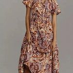 Anthropologie NWT Maeve Somerset Maxi in Bronze Floral Print Cotton Dress S Photo 0