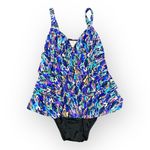 Swim Solutions Fauxkini Triple Tier One Piece Swimsuit Blue Purple Sz 8 NWT Photo 1