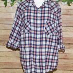 Red Ranch Women's Plaid Studded Button Up Shirt Size 2X Long Roll Tab Sleeves Blue Photo 0