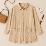 Coldwater Creek  Linen Blend Button Front Tunic Top Beige Plus Size 3X Pockets Photo 2