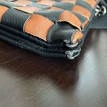 Boutique Brand Vegan Leather Black Tan Woven Crossbody Clutch Purse Bag Photo 10
