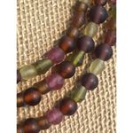 Vintage 3 Strand Glass Bead Necklace Matte Beads Muted Purple Green Yellow Adj Photo 1