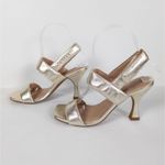 LINEA PAOLO Gold Strappy Heeled Sandal Open Toe Hook and Loop Women's 5.5 Photo 4
